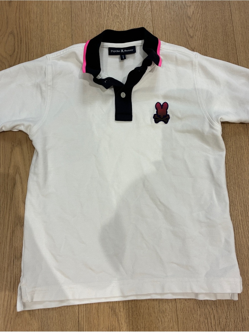 Psycho Bunny White Polo with Black Collar and Pink Accents - Kids